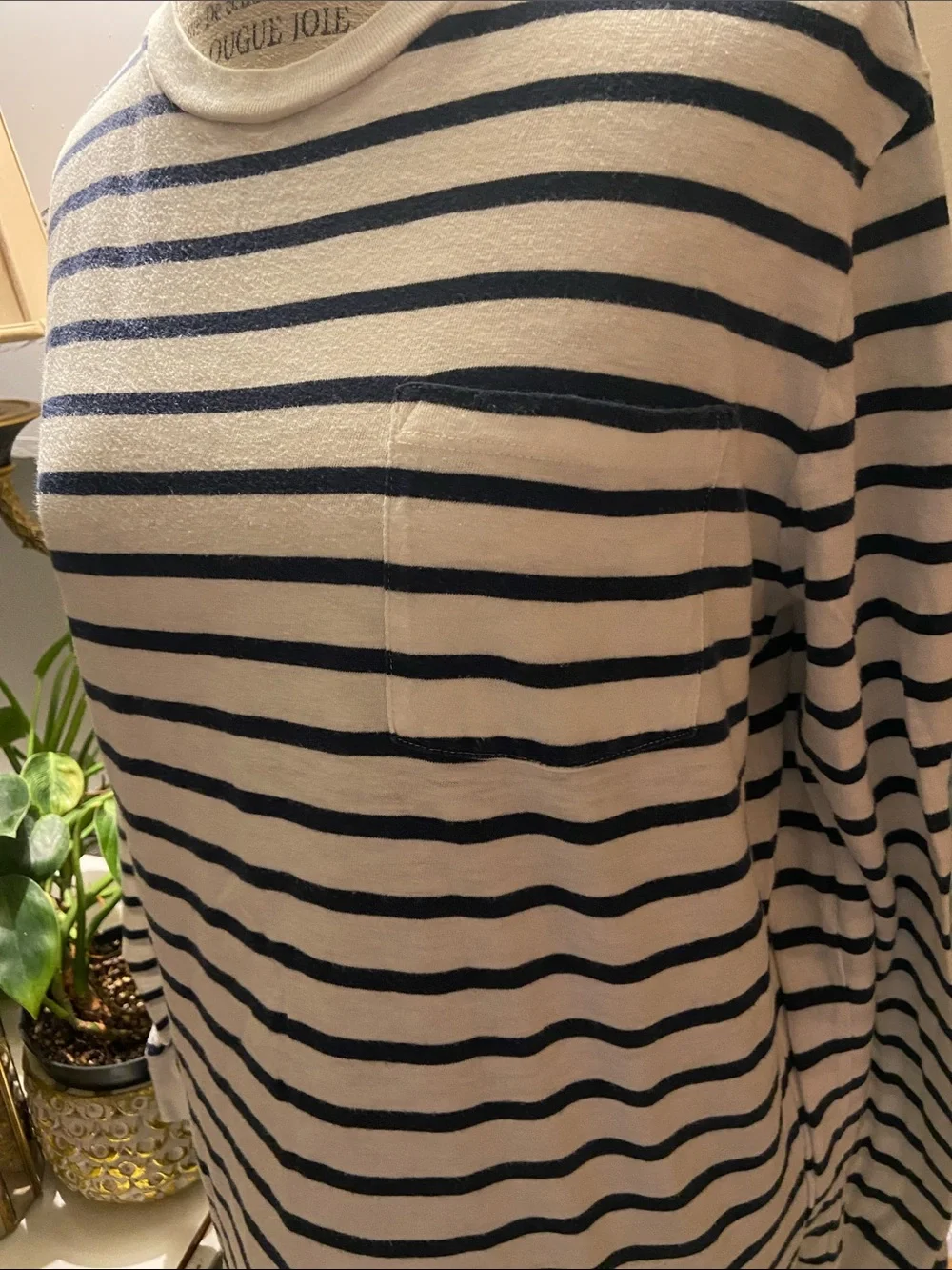 J Crew Medium Striped Long-Sleeve Pocket Tee - Navy & White